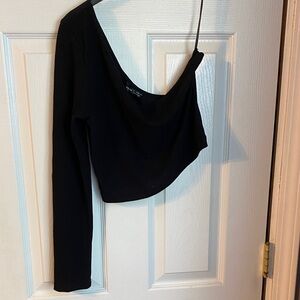 SHEIN Black Asymmetrical Long Sleeve Bodysuit